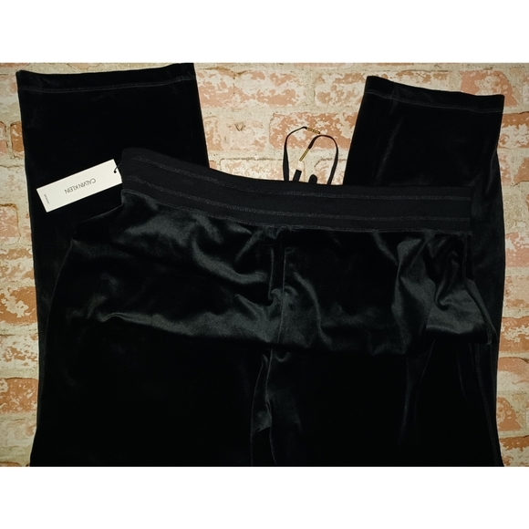 Calvin Klein Plus Size Stretch Velour High-Rise Wide Leg Drawstring Pants - Picture 6 of 16